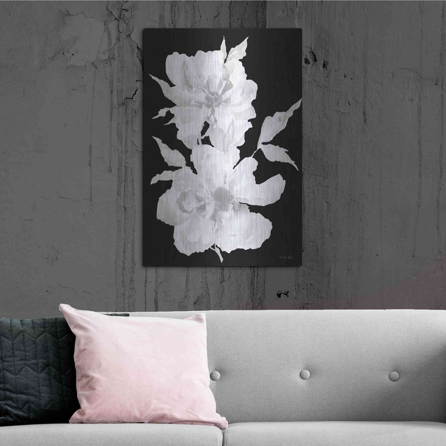 Luxe Metal Art 'Black & White Flowers I' by Cindy Jacobs, Metal Wall Art,24x36