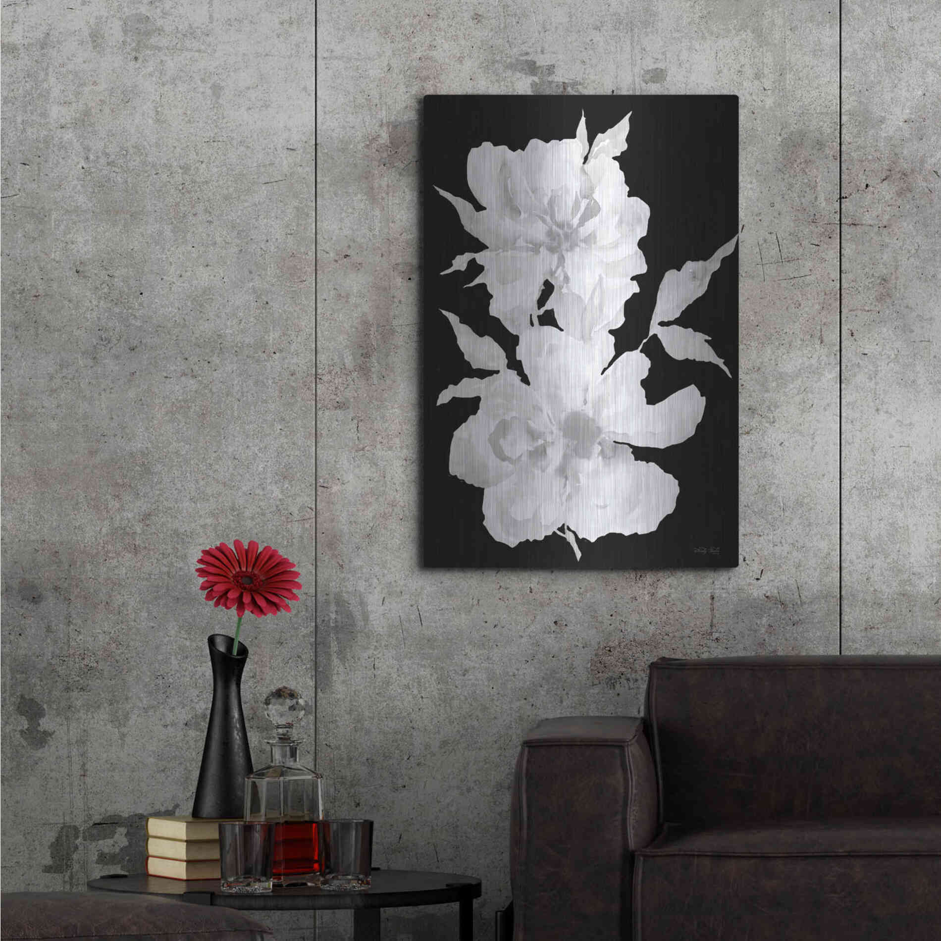 Luxe Metal Art 'Black & White Flowers I' by Cindy Jacobs, Metal Wall Art,24x36