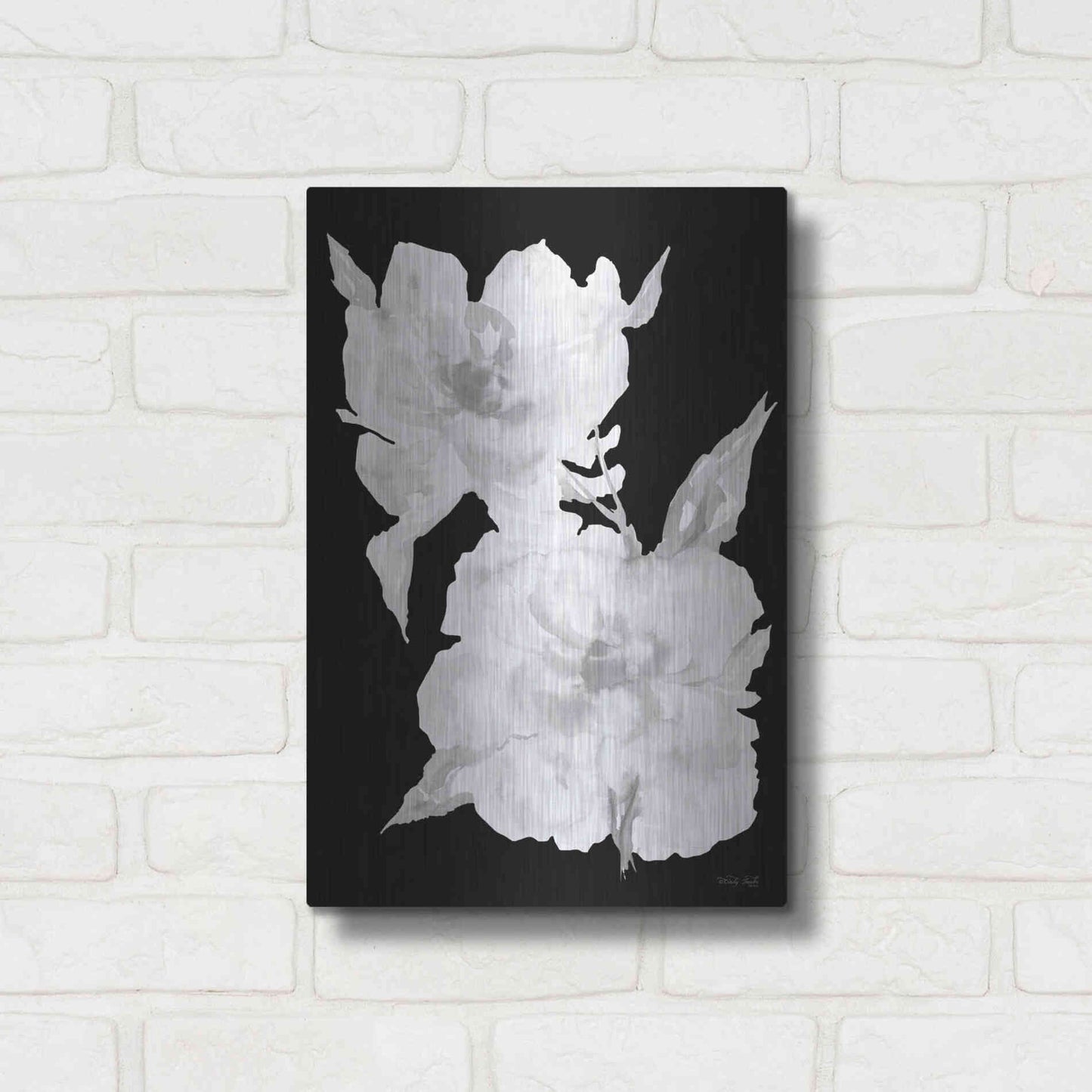 Luxe Metal Art 'Black & White Flowers II' by Cindy Jacobs, Metal Wall Art,12x16