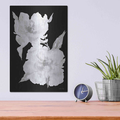 Luxe Metal Art 'Black & White Flowers II' by Cindy Jacobs, Metal Wall Art,12x16