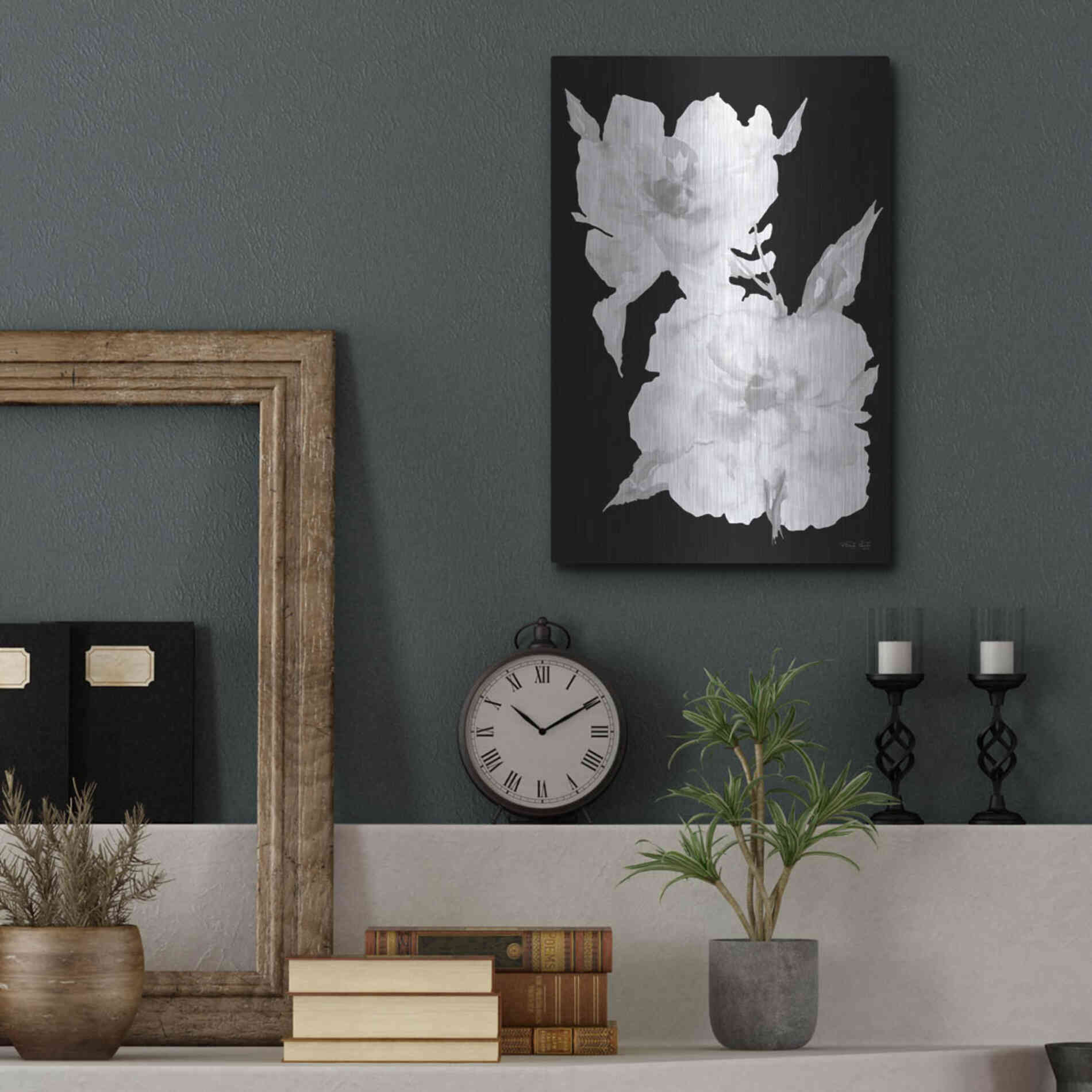 Luxe Metal Art 'Black & White Flowers II' by Cindy Jacobs, Metal Wall Art,12x16