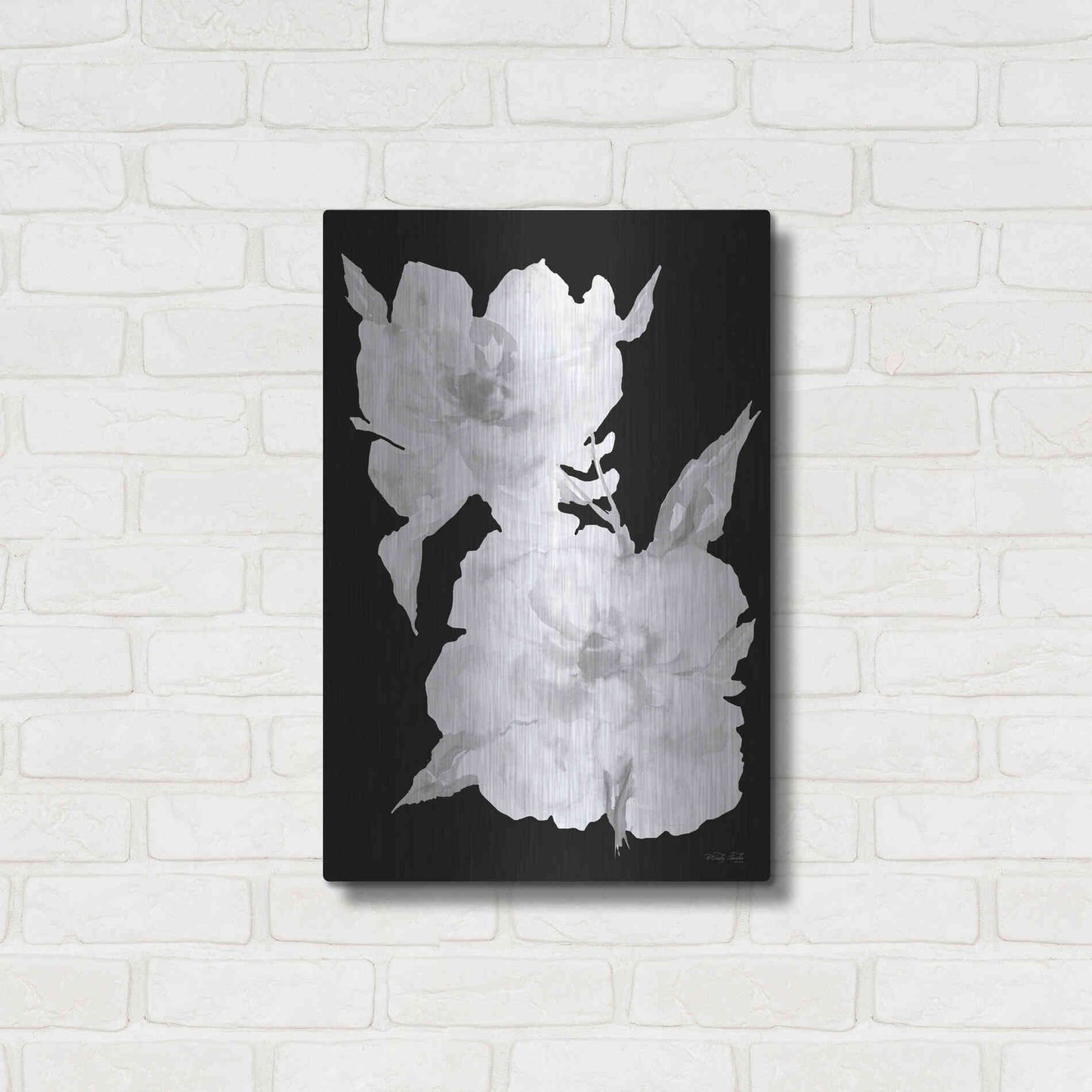 Luxe Metal Art 'Black & White Flowers II' by Cindy Jacobs, Metal Wall Art,16x24