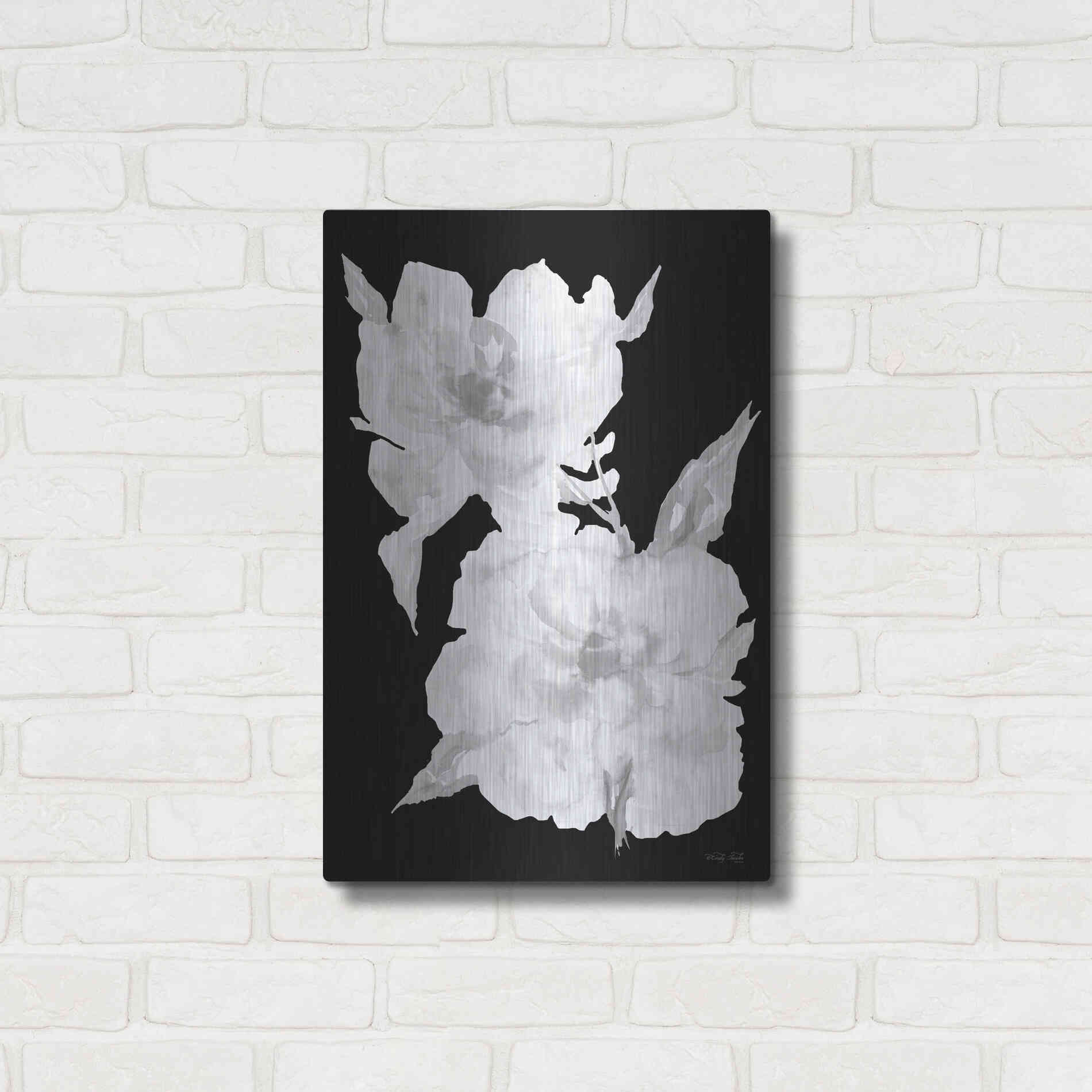 Luxe Metal Art 'Black & White Flowers II' by Cindy Jacobs, Metal Wall Art,16x24