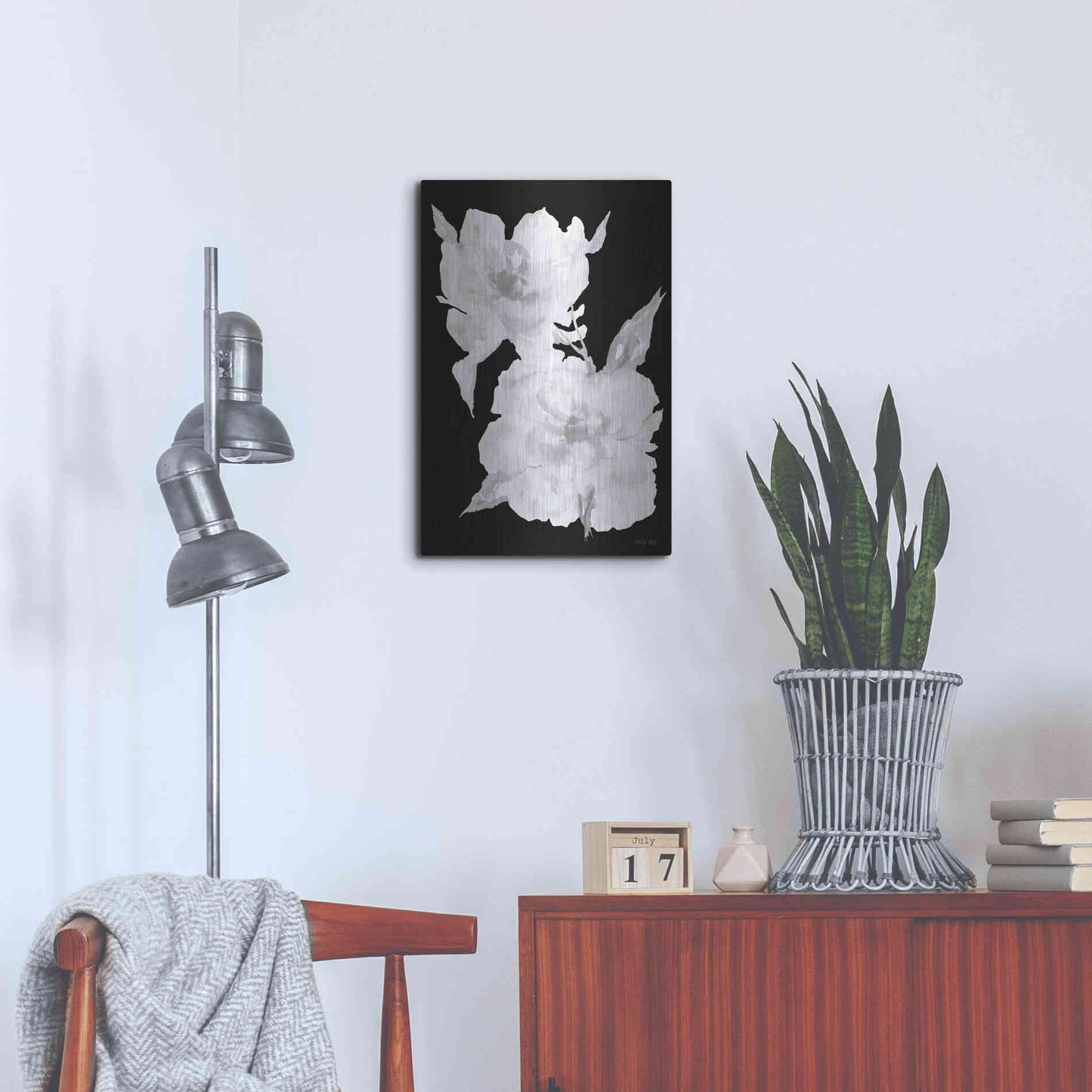 Luxe Metal Art 'Black & White Flowers II' by Cindy Jacobs, Metal Wall Art,16x24