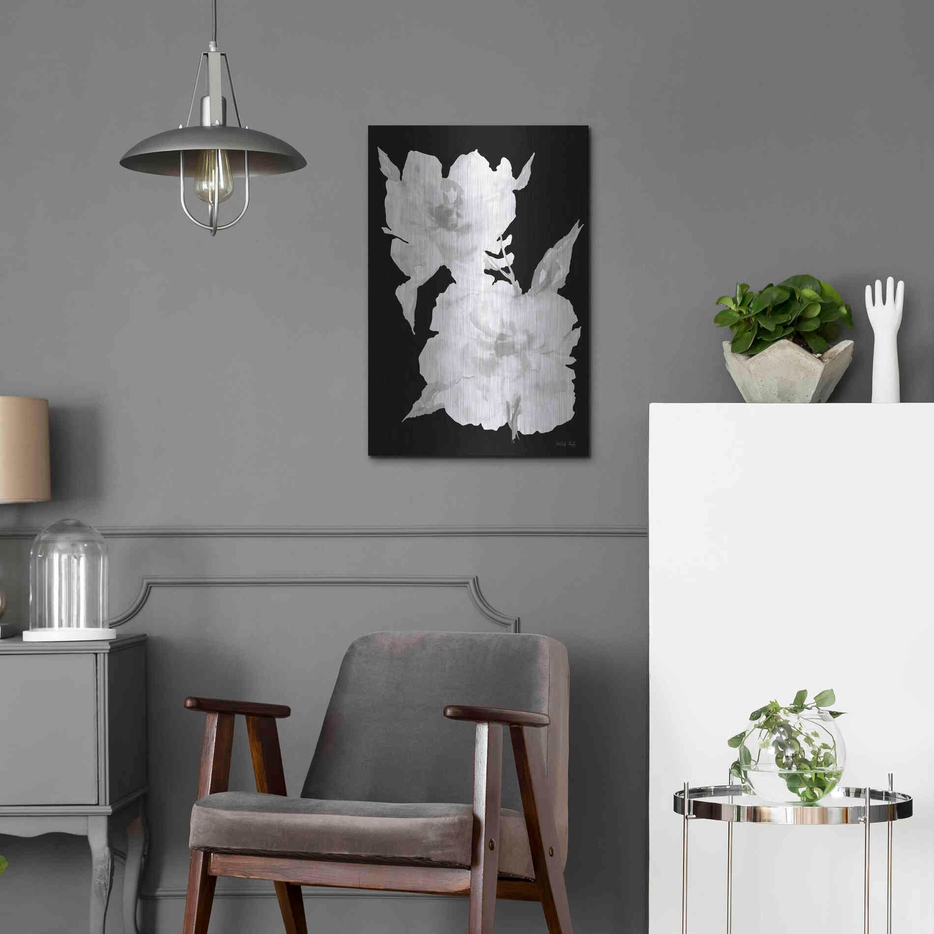 Luxe Metal Art 'Black & White Flowers II' by Cindy Jacobs, Metal Wall Art,16x24