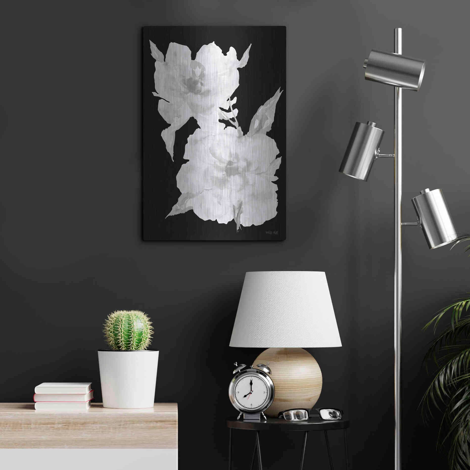 Luxe Metal Art 'Black & White Flowers II' by Cindy Jacobs, Metal Wall Art,16x24