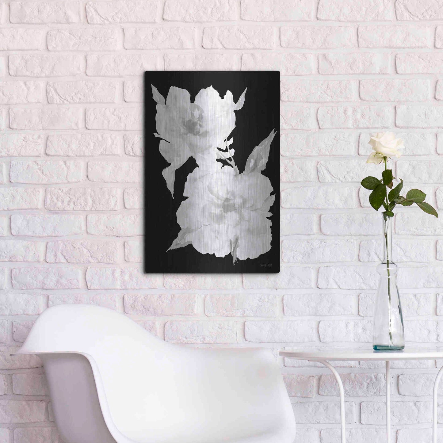 Luxe Metal Art 'Black & White Flowers II' by Cindy Jacobs, Metal Wall Art,16x24