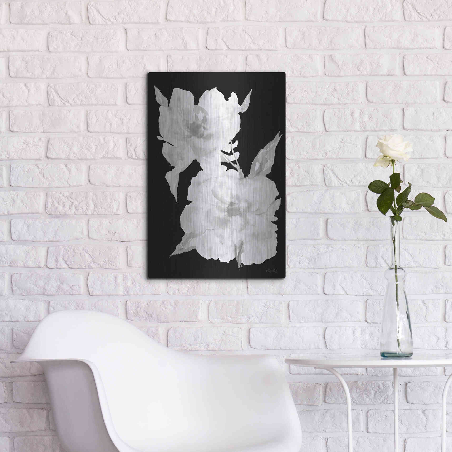 Luxe Metal Art 'Black & White Flowers II' by Cindy Jacobs, Metal Wall Art,16x24
