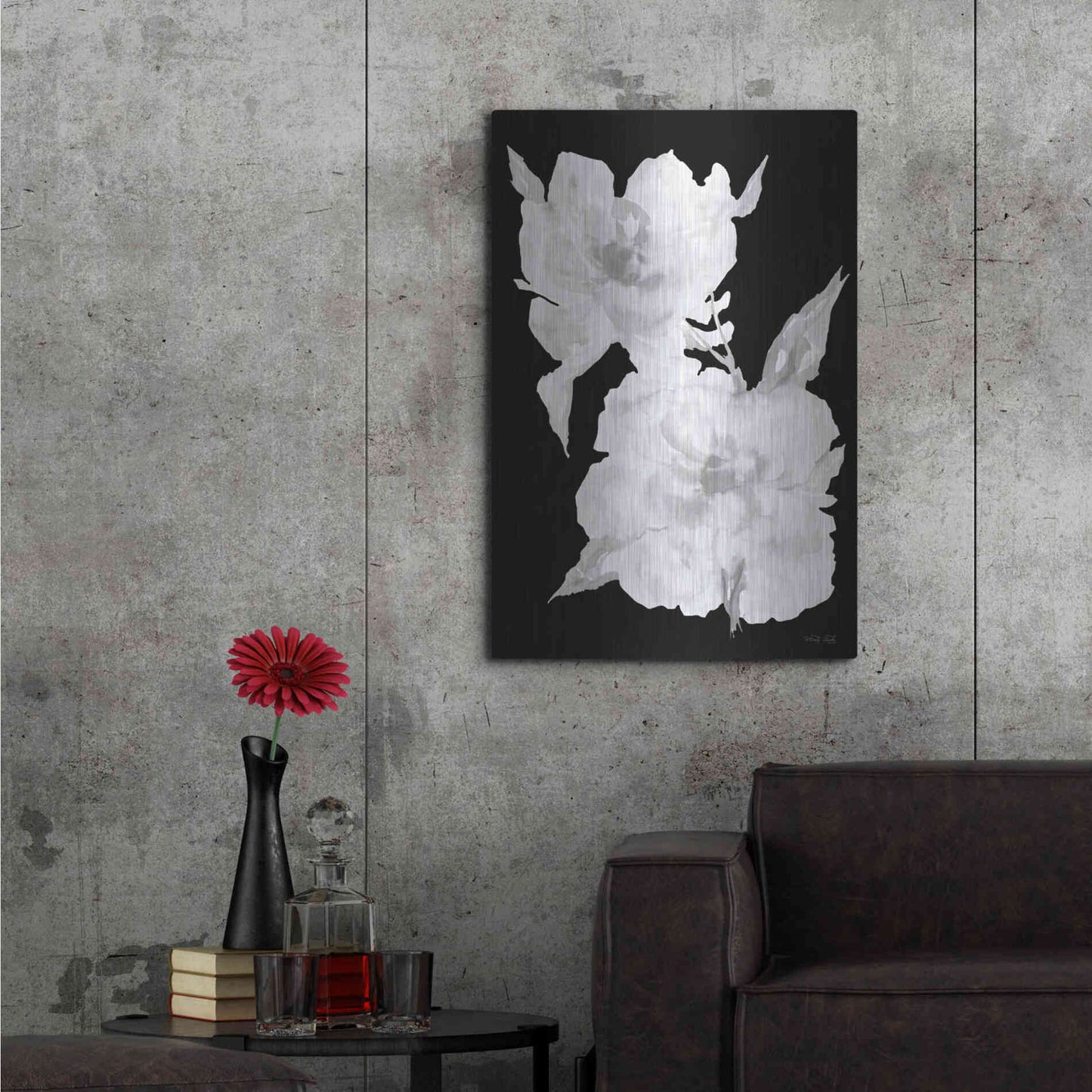 Luxe Metal Art 'Black & White Flowers II' by Cindy Jacobs, Metal Wall Art,24x36