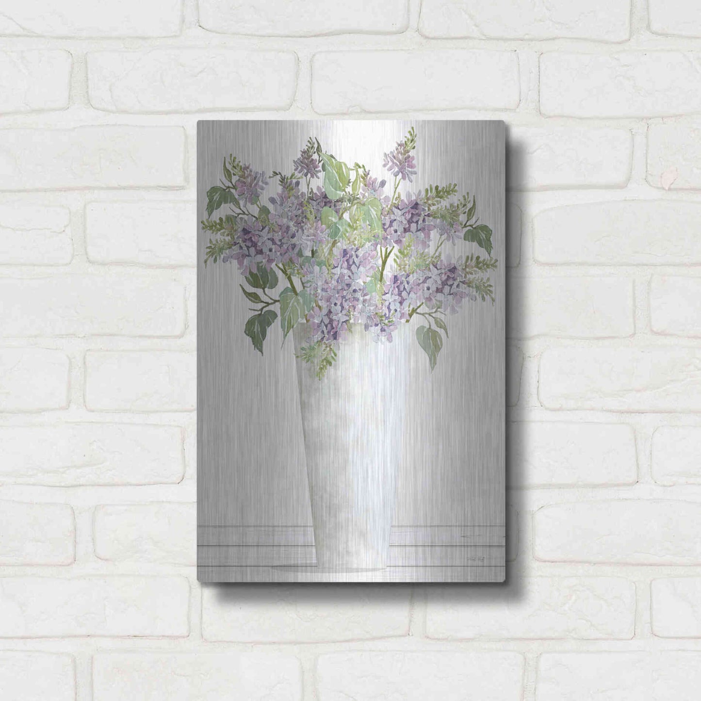 Luxe Metal Art 'Lilacs I' by Cindy Jacobs, Metal Wall Art,12x16