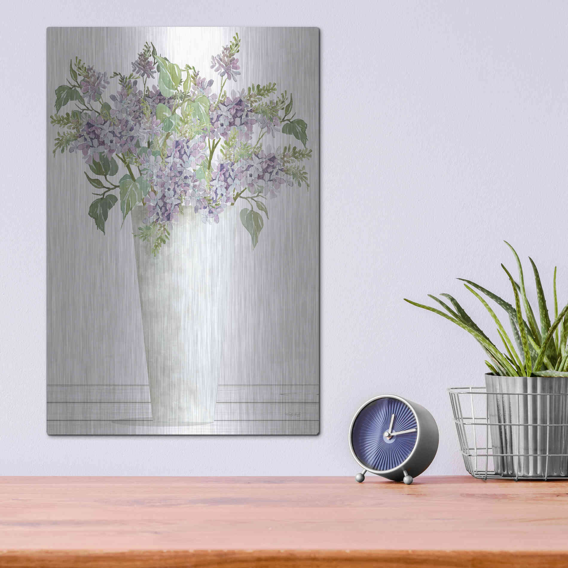 Luxe Metal Art 'Lilacs I' by Cindy Jacobs, Metal Wall Art,12x16