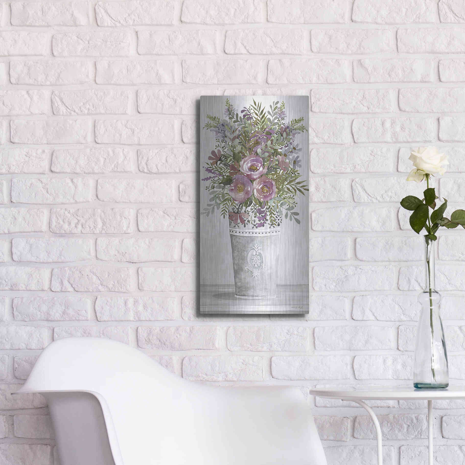 Luxe Metal Art 'Lilacs III' by Cindy Jacobs, Metal Wall Art,12x24