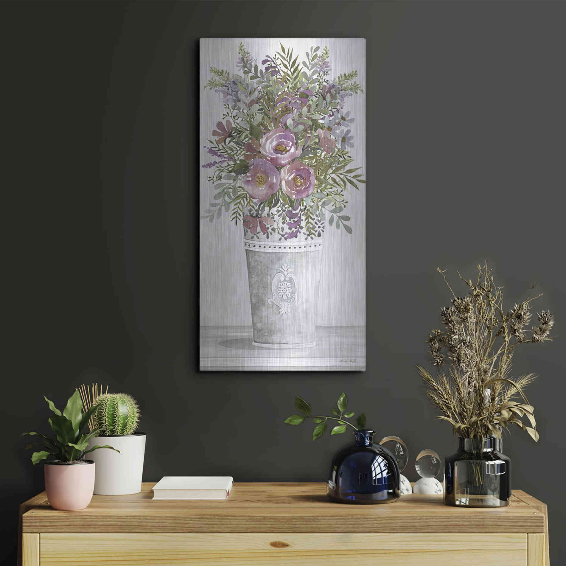 Luxe Metal Art 'Lilacs III' by Cindy Jacobs, Metal Wall Art,12x24