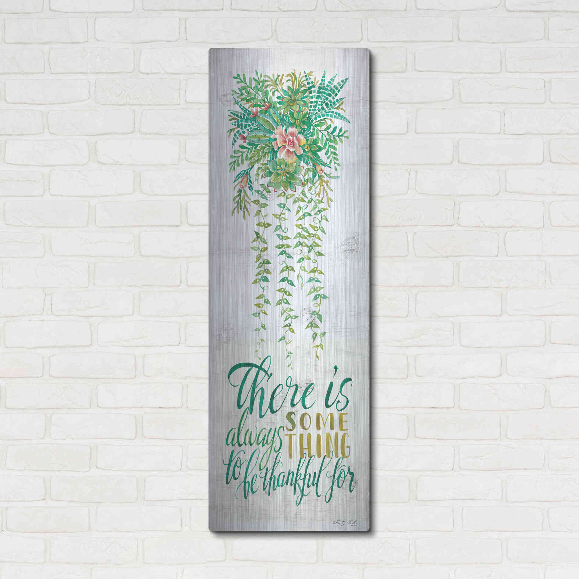 Luxe Metal Art 'Be Thankful For Hanging Plant' by Cindy Jacobs, Metal Wall Art,16x48