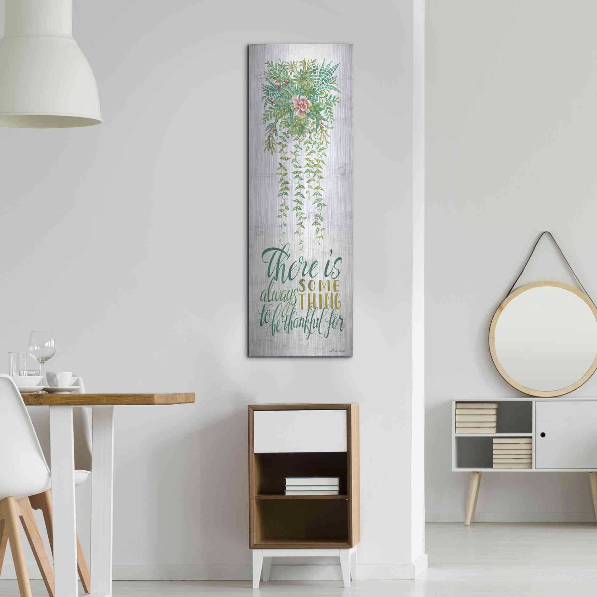 Luxe Metal Art 'Be Thankful For Hanging Plant' by Cindy Jacobs, Metal Wall Art,16x48