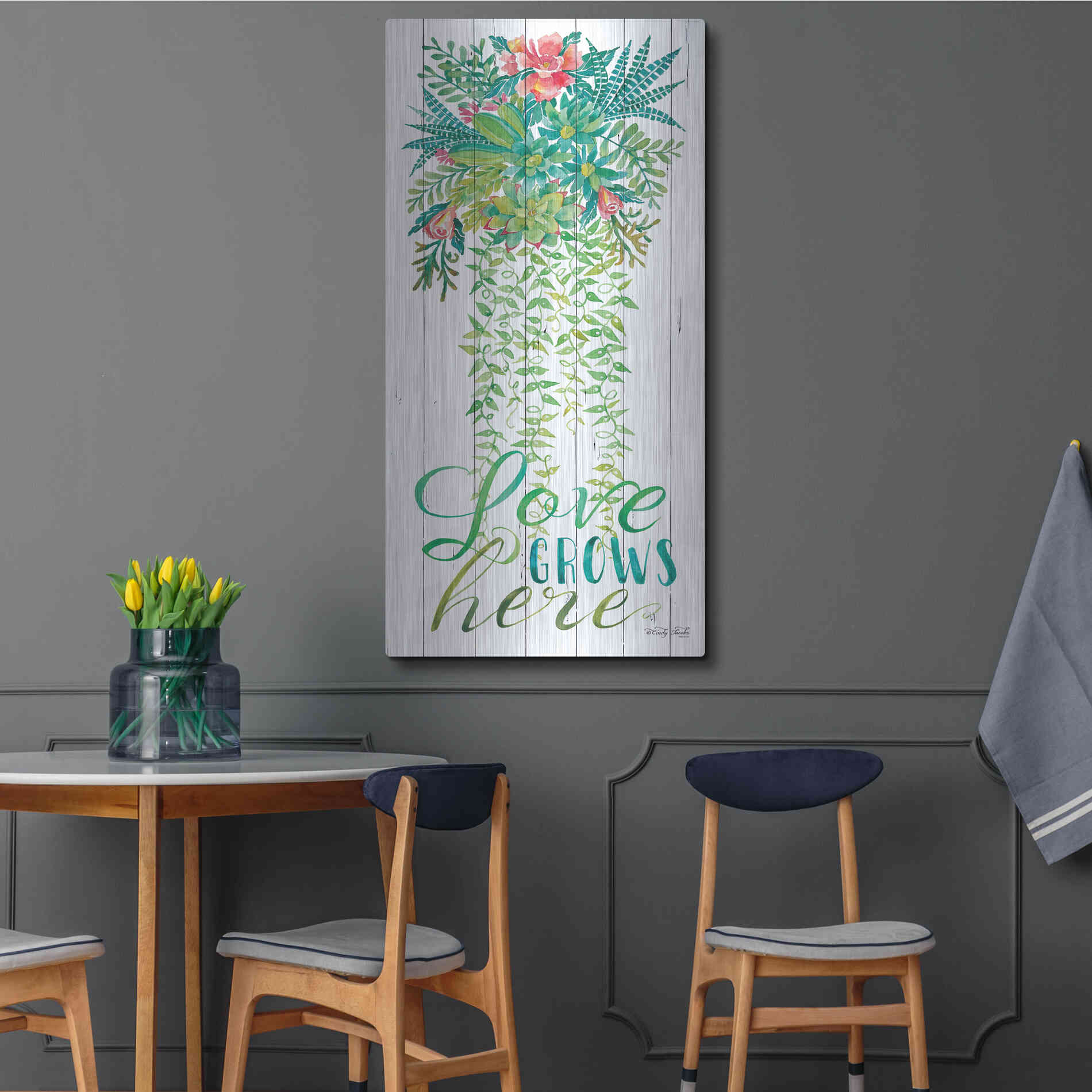 Luxe Metal Art 'Love Grows Hanging Plant' by Cindy Jacobs, Metal Wall Art,24x48