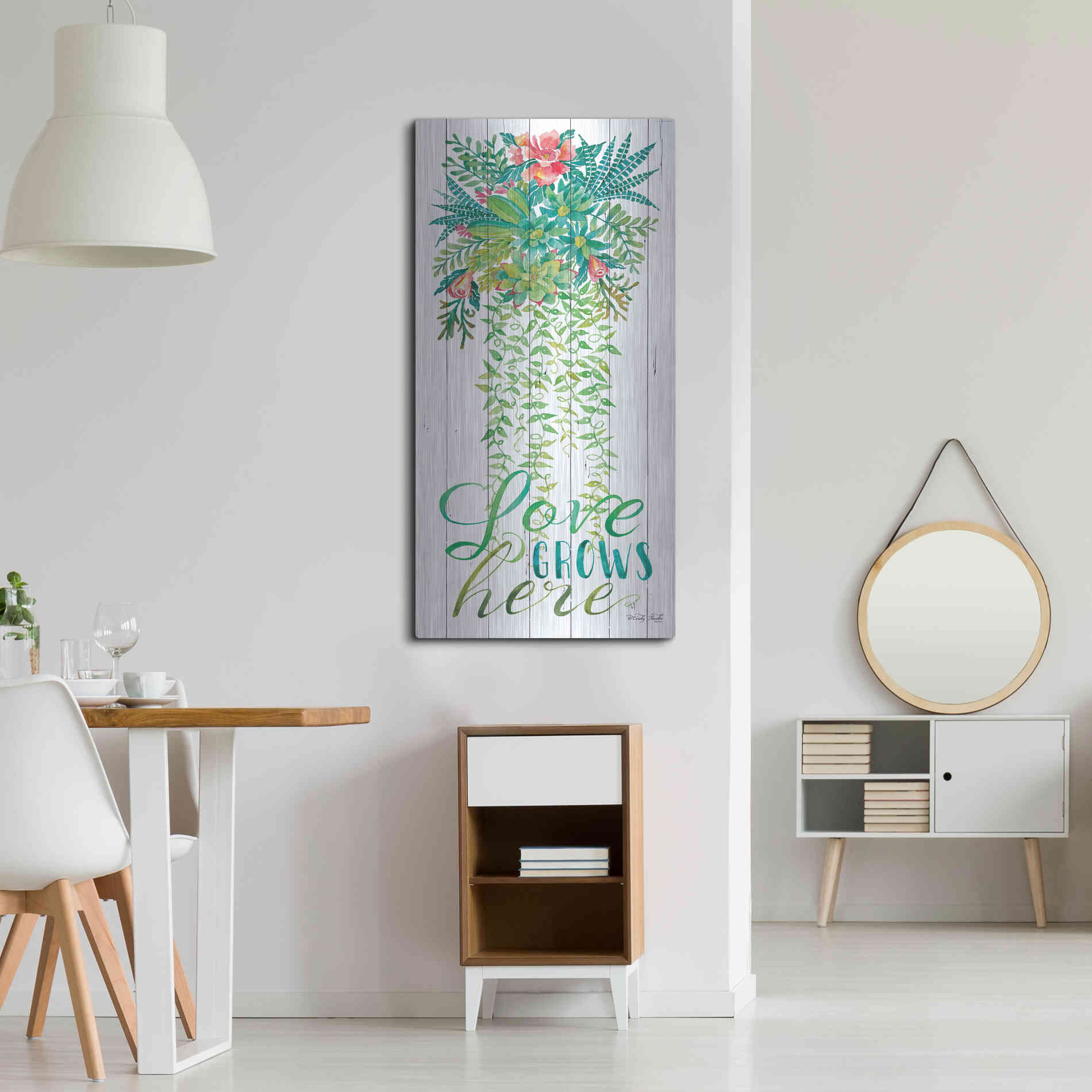 Luxe Metal Art 'Love Grows Hanging Plant' by Cindy Jacobs, Metal Wall Art,24x48