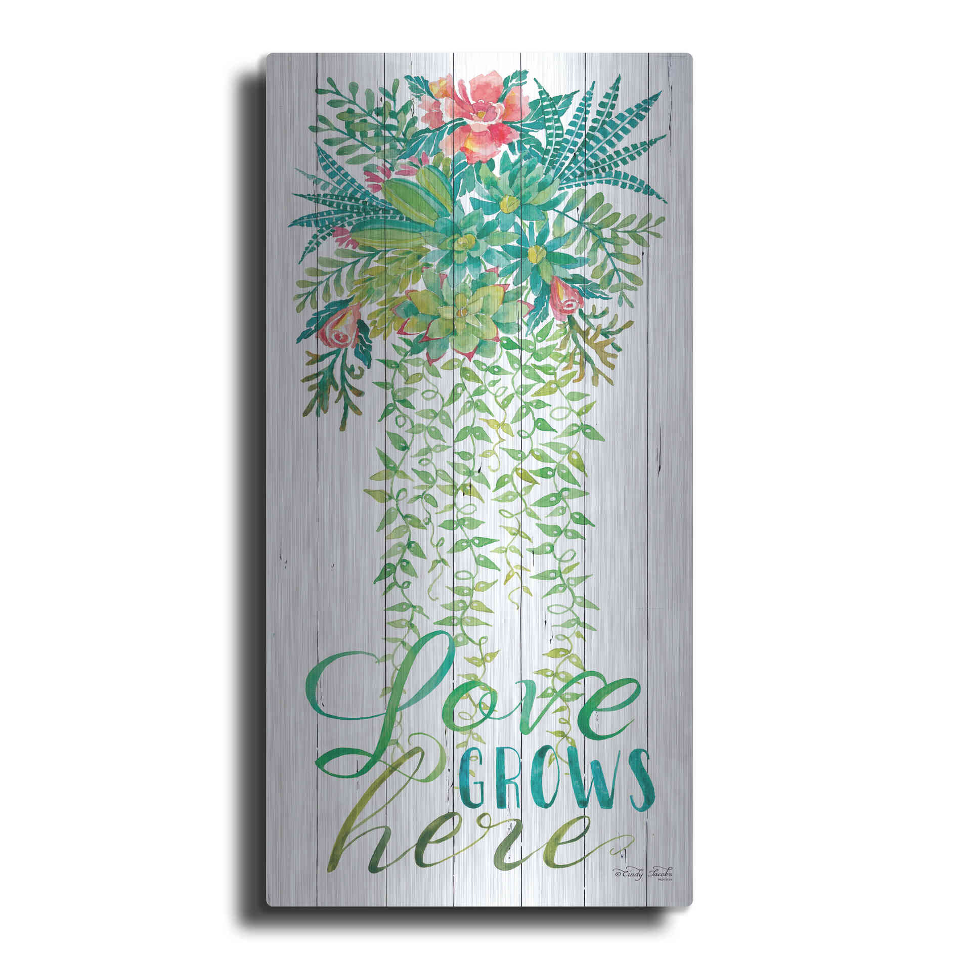 Luxe Metal Art 'Love Grows Hanging Plant' by Cindy Jacobs, Metal Wall Art