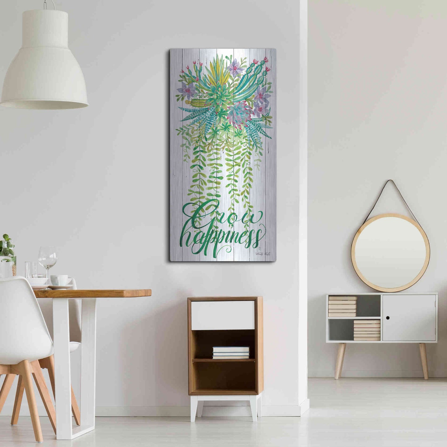 Luxe Metal Art 'Grow Happiness Hanging Plant' by Cindy Jacobs, Metal Wall Art,24x48