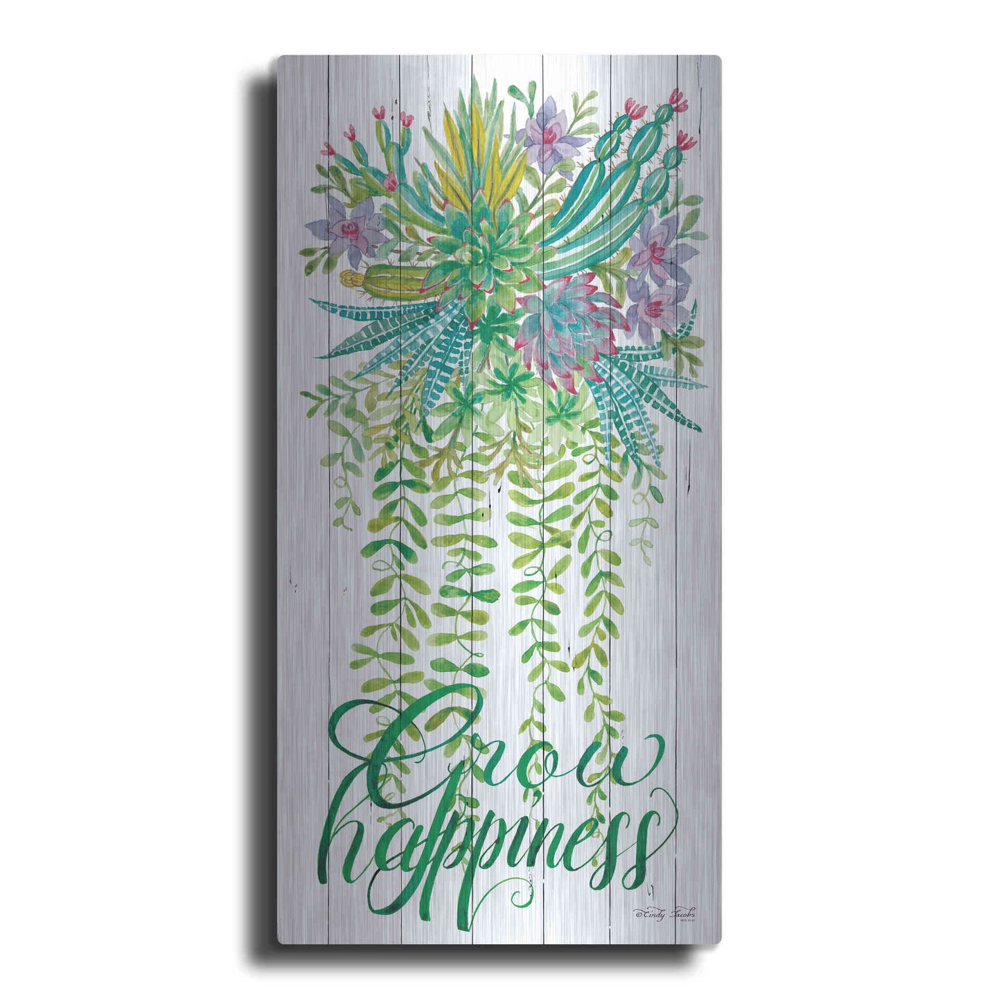 Luxe Metal Art 'Grow Happiness Hanging Plant' by Cindy Jacobs, Metal Wall Art