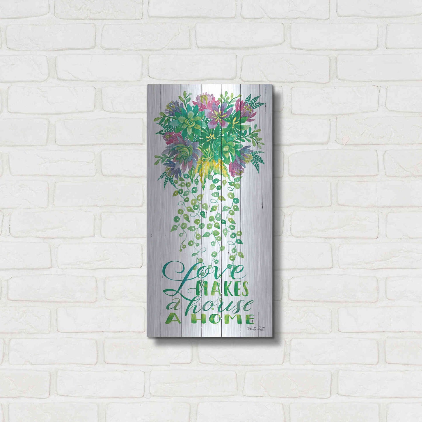 Luxe Metal Art 'Love Makes a Home Hanging Plant' by Cindy Jacobs, Metal Wall Art,12x24