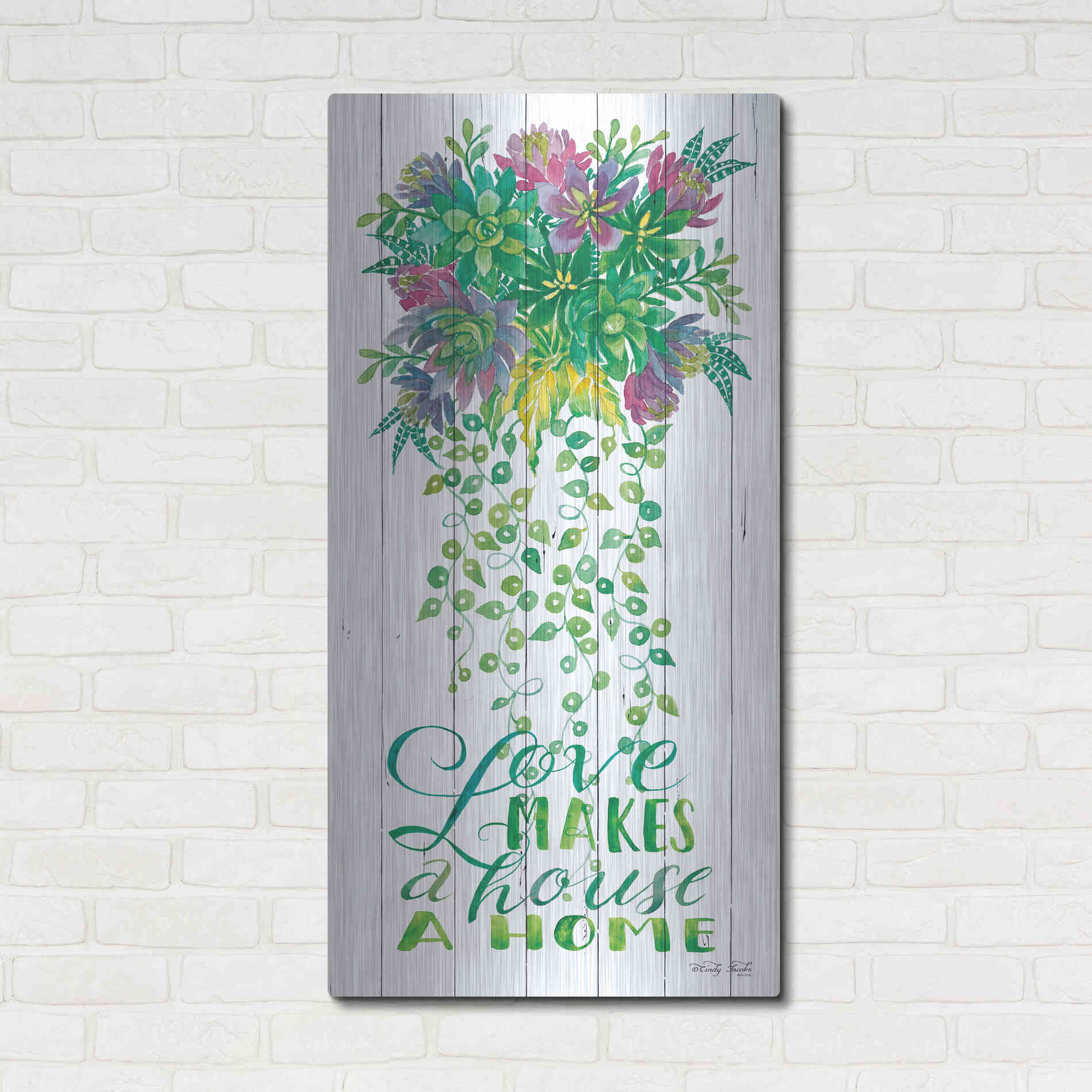 Luxe Metal Art 'Love Makes a Home Hanging Plant' by Cindy Jacobs, Metal Wall Art,24x48