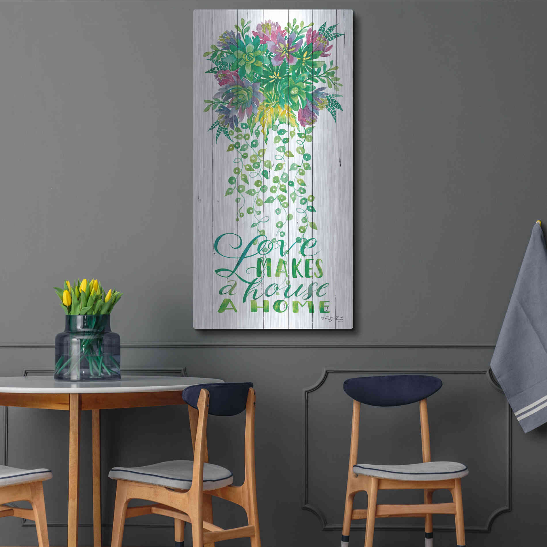 Luxe Metal Art 'Love Makes a Home Hanging Plant' by Cindy Jacobs, Metal Wall Art,24x48