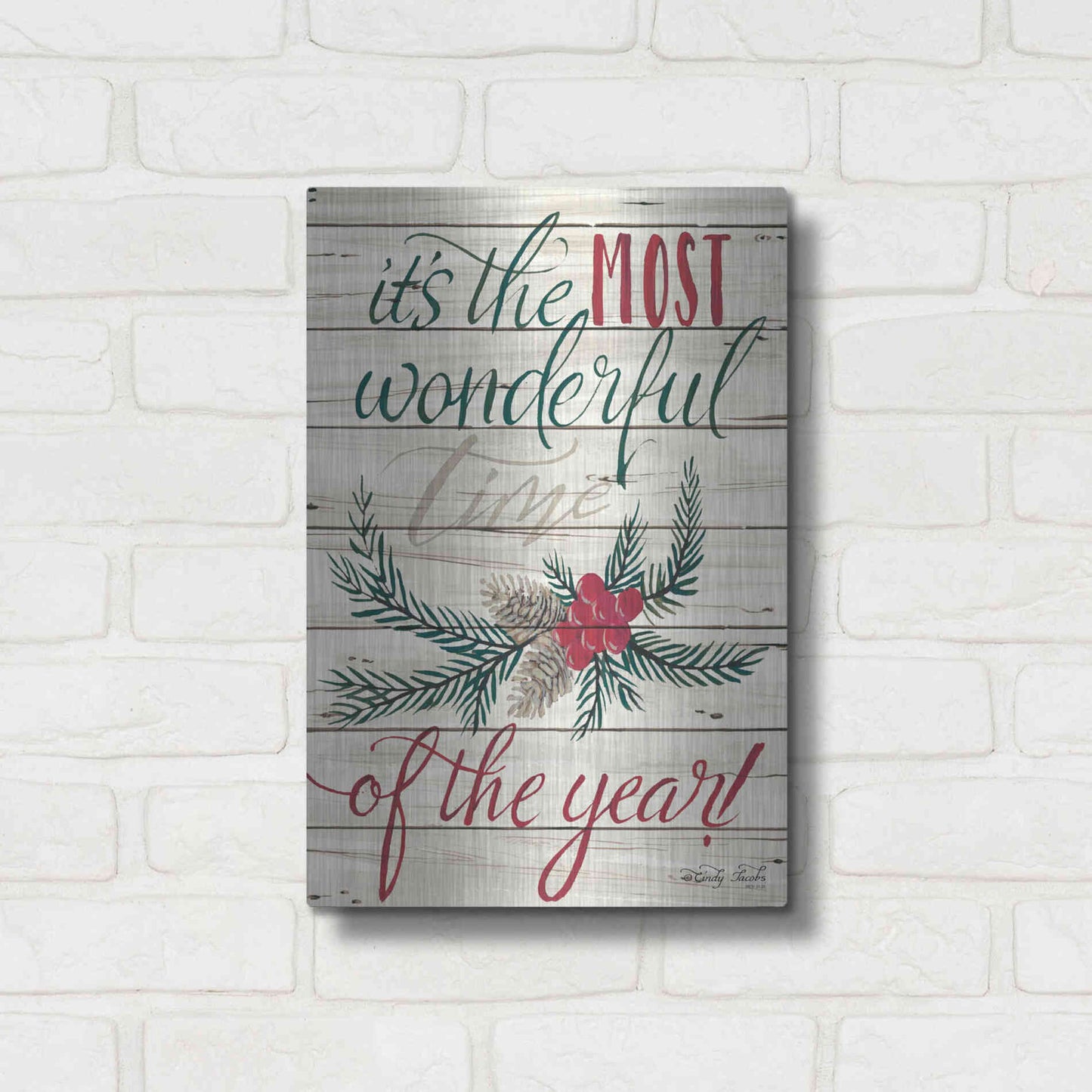 Luxe Metal Art 'The Most Wonderful Time Shiplap 2' by Cindy Jacobs, Metal Wall Art,12x16