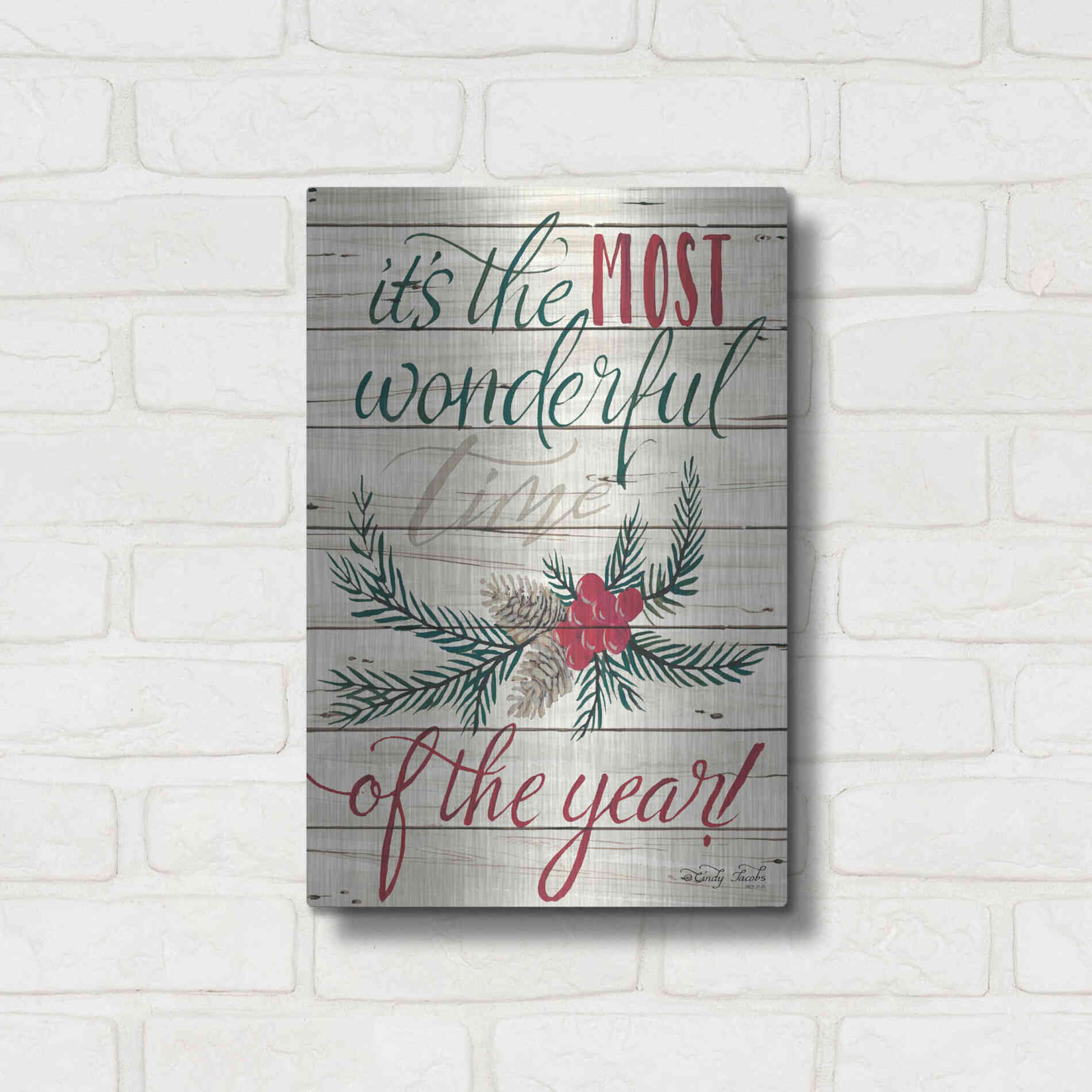 Luxe Metal Art 'The Most Wonderful Time Shiplap 2' by Cindy Jacobs, Metal Wall Art,12x16