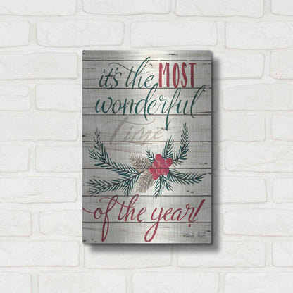 Luxe Metal Art 'The Most Wonderful Time Shiplap 2' by Cindy Jacobs, Metal Wall Art,12x16