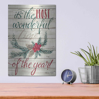 Luxe Metal Art 'The Most Wonderful Time Shiplap 2' by Cindy Jacobs, Metal Wall Art,12x16