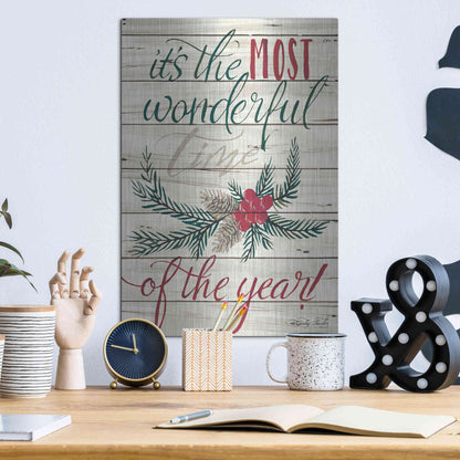 Luxe Metal Art 'The Most Wonderful Time Shiplap 2' by Cindy Jacobs, Metal Wall Art,12x16