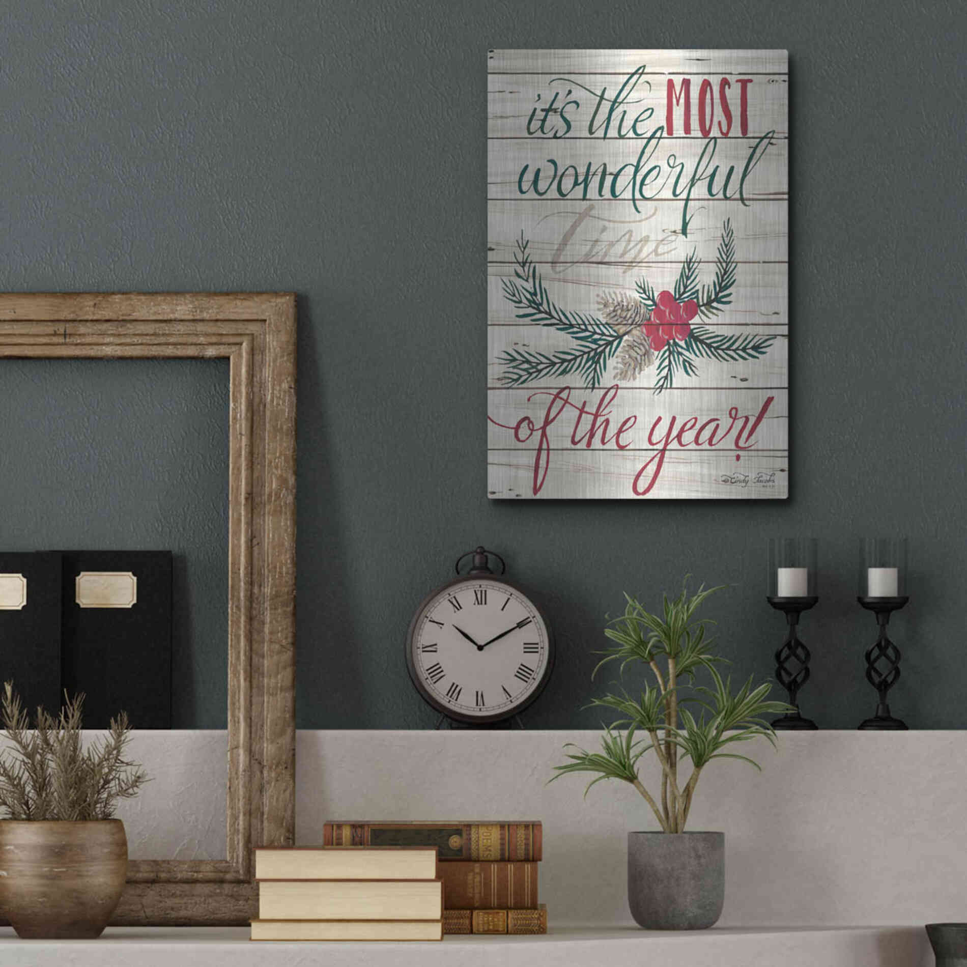 Luxe Metal Art 'The Most Wonderful Time Shiplap 2' by Cindy Jacobs, Metal Wall Art,12x16