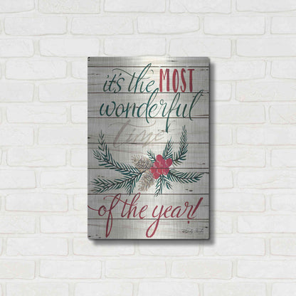 Luxe Metal Art 'The Most Wonderful Time Shiplap 2' by Cindy Jacobs, Metal Wall Art,16x24