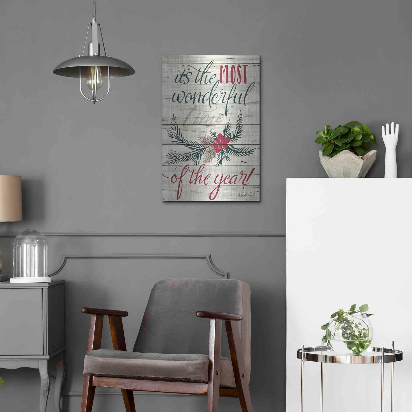 Luxe Metal Art 'The Most Wonderful Time Shiplap 2' by Cindy Jacobs, Metal Wall Art,16x24