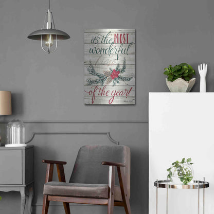 Luxe Metal Art 'The Most Wonderful Time Shiplap 2' by Cindy Jacobs, Metal Wall Art,16x24