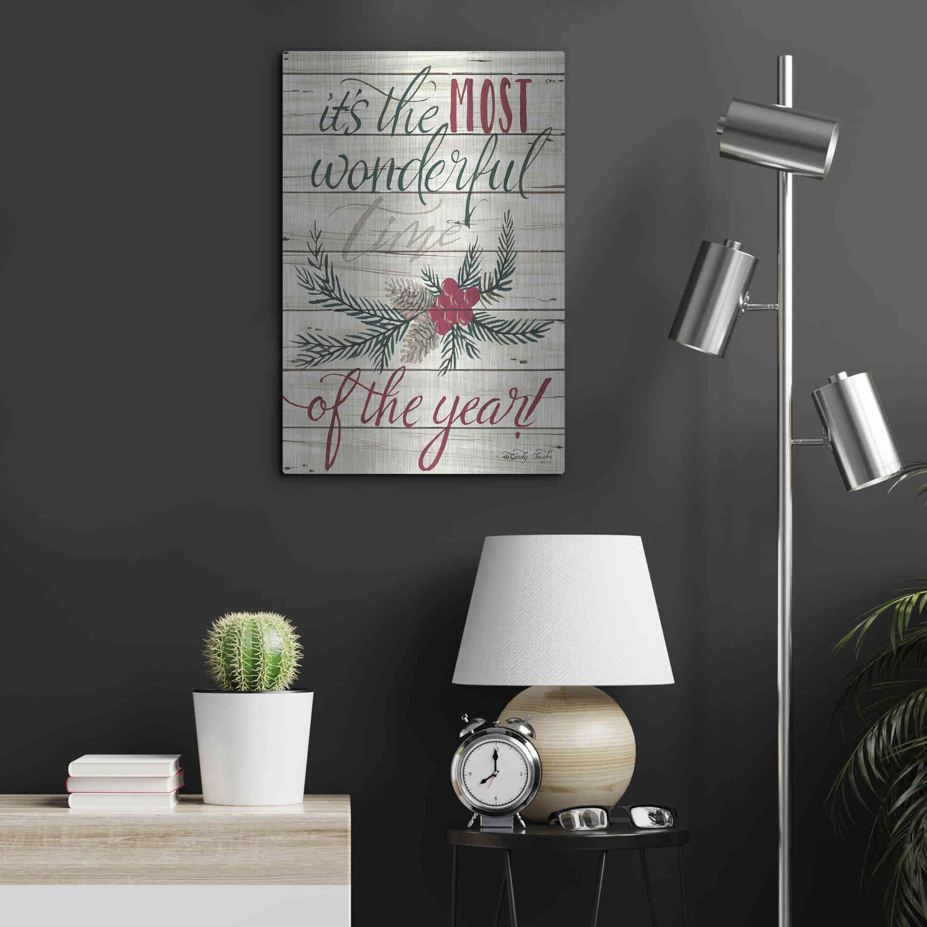 Luxe Metal Art 'The Most Wonderful Time Shiplap 2' by Cindy Jacobs, Metal Wall Art,16x24