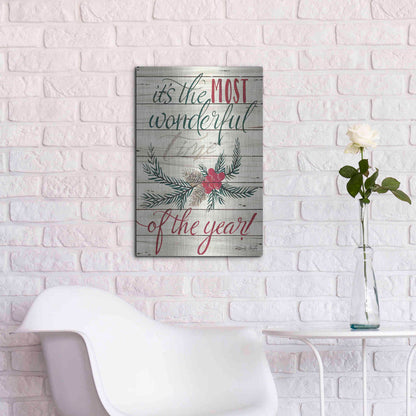 Luxe Metal Art 'The Most Wonderful Time Shiplap 2' by Cindy Jacobs, Metal Wall Art,16x24