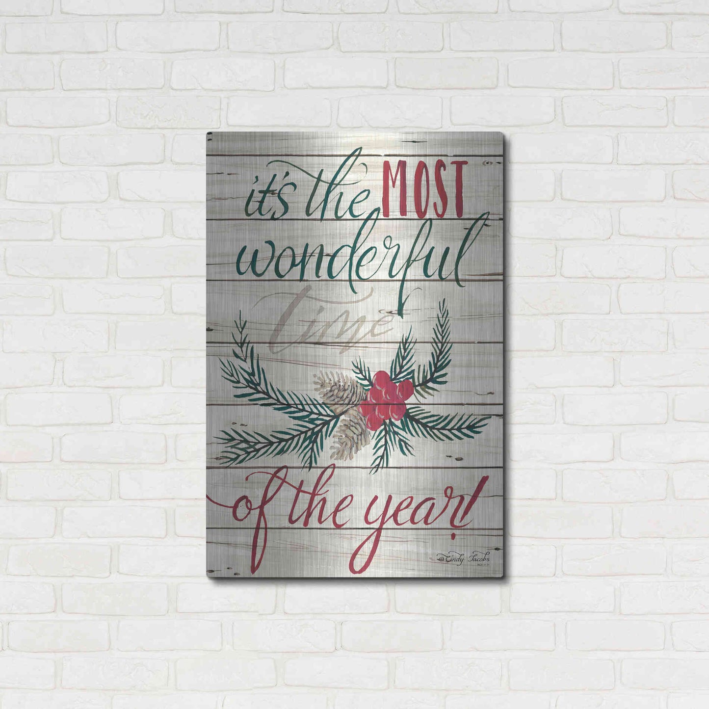 Luxe Metal Art 'The Most Wonderful Time Shiplap 2' by Cindy Jacobs, Metal Wall Art,24x36