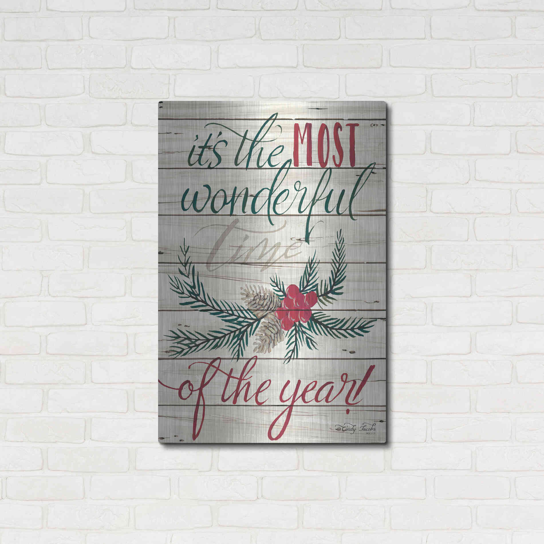 Luxe Metal Art 'The Most Wonderful Time Shiplap 2' by Cindy Jacobs, Metal Wall Art,24x36