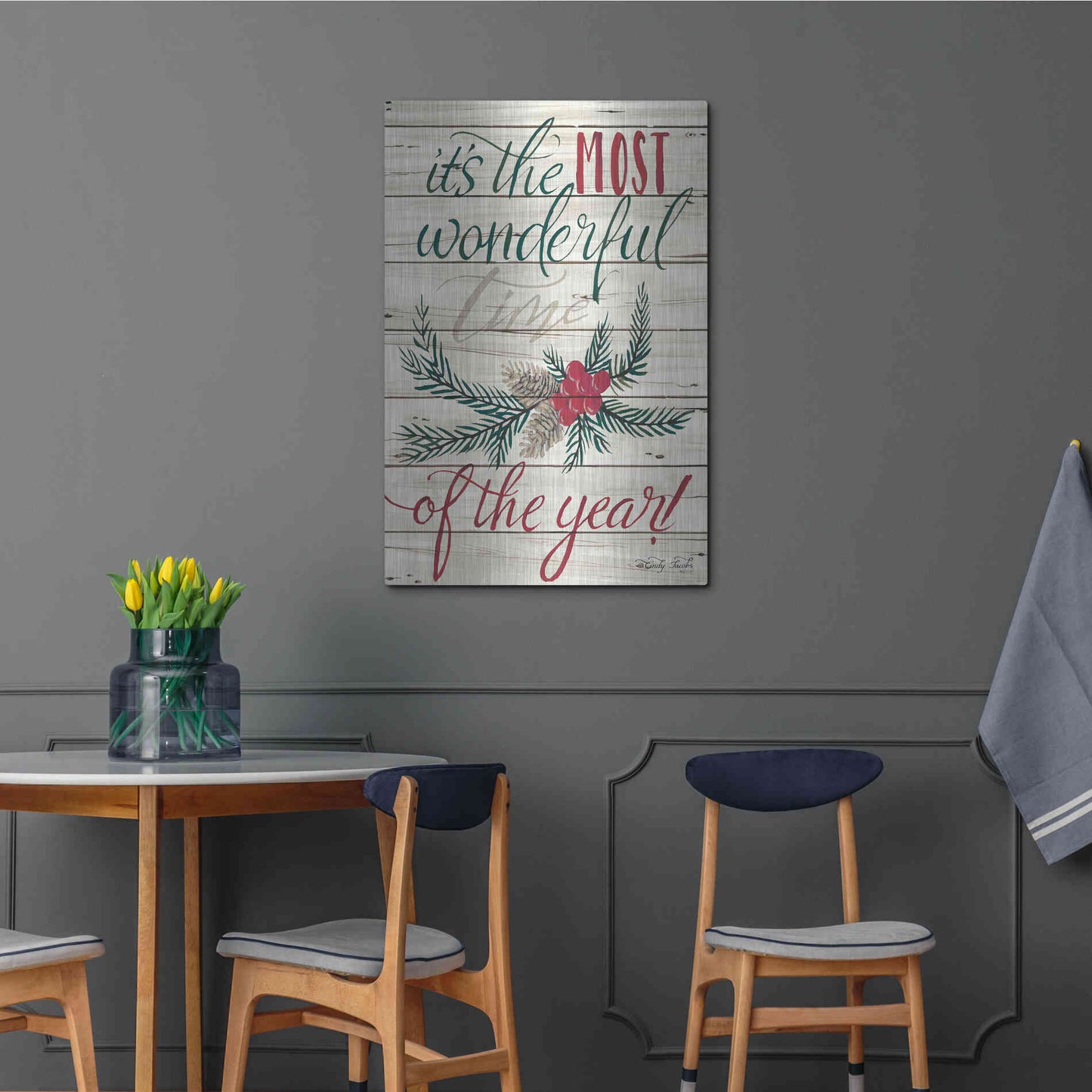 Luxe Metal Art 'The Most Wonderful Time Shiplap 2' by Cindy Jacobs, Metal Wall Art,24x36
