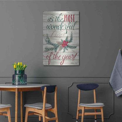 Luxe Metal Art 'The Most Wonderful Time Shiplap 2' by Cindy Jacobs, Metal Wall Art,24x36