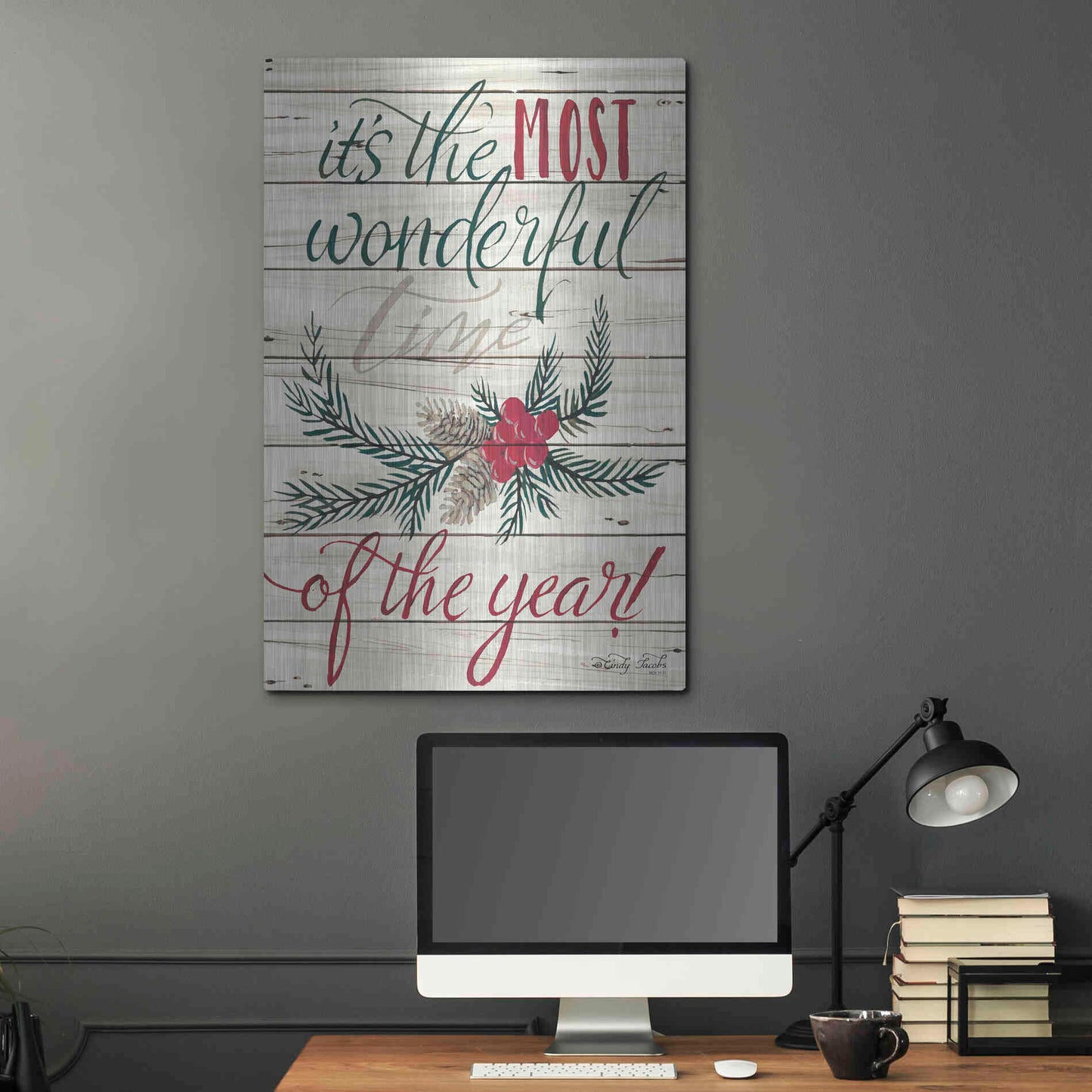 Luxe Metal Art 'The Most Wonderful Time Shiplap 2' by Cindy Jacobs, Metal Wall Art,24x36