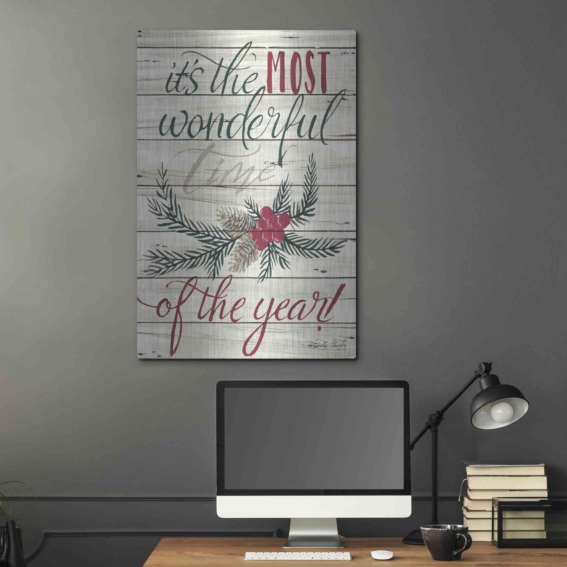 Luxe Metal Art 'The Most Wonderful Time Shiplap 2' by Cindy Jacobs, Metal Wall Art,24x36
