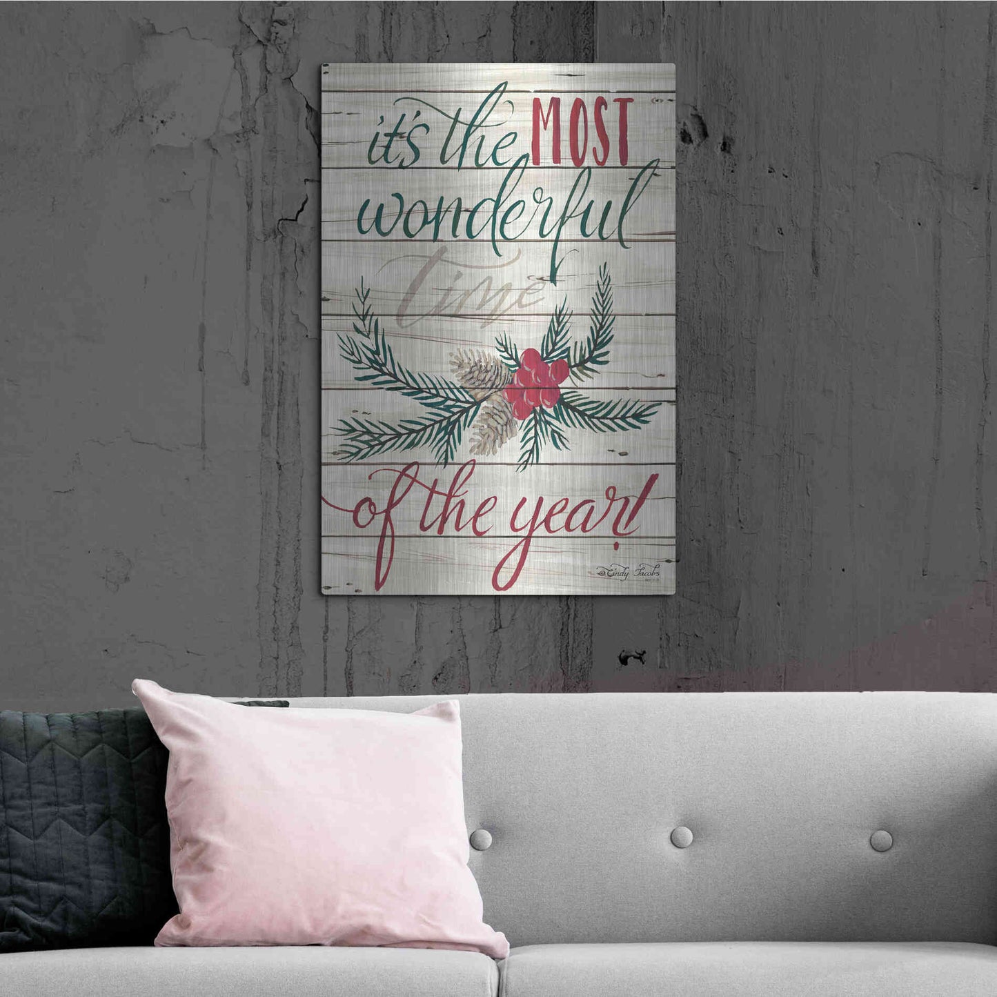 Luxe Metal Art 'The Most Wonderful Time Shiplap 2' by Cindy Jacobs, Metal Wall Art,24x36