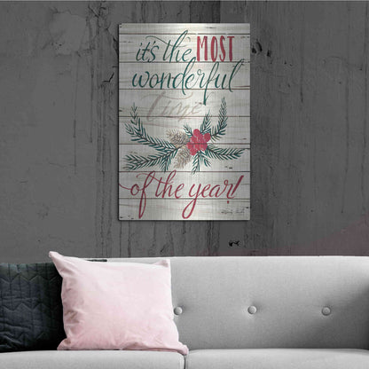 Luxe Metal Art 'The Most Wonderful Time Shiplap 2' by Cindy Jacobs, Metal Wall Art,24x36