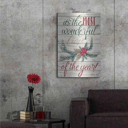 Luxe Metal Art 'The Most Wonderful Time Shiplap 2' by Cindy Jacobs, Metal Wall Art,24x36