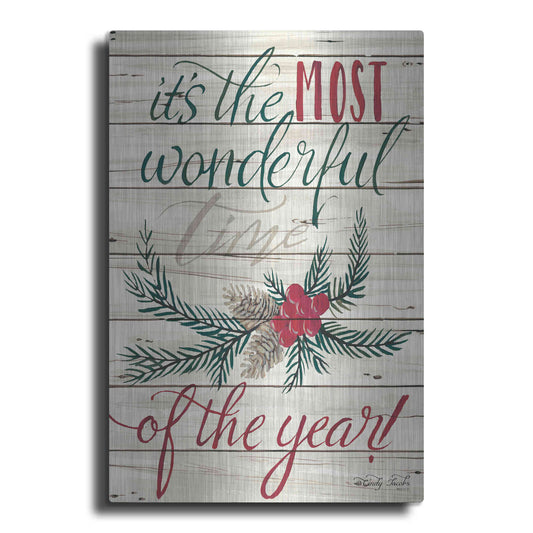 Luxe Metal Art 'The Most Wonderful Time Shiplap 2' by Cindy Jacobs, Metal Wall Art