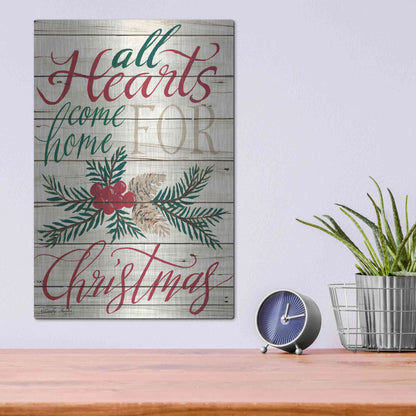Luxe Metal Art 'All Hearts Come Home for Christmas Shiplap 2' by Cindy Jacobs, Metal Wall Art,12x16