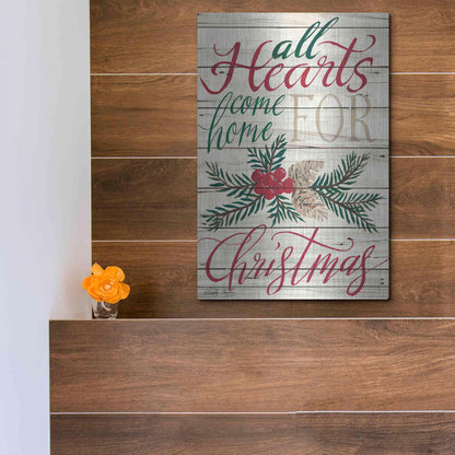 Luxe Metal Art 'All Hearts Come Home for Christmas Shiplap 2' by Cindy Jacobs, Metal Wall Art,12x16